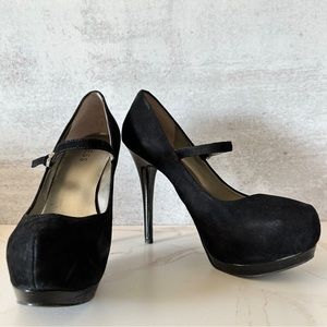 Guess Black Suede Mary Jane Platform Pumps | 8